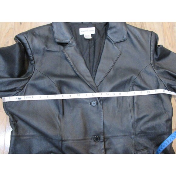 Vtg. 80's Newport News Full Length Trench Coat Womens 1X Black Leather Supple - Picture 5 of 7